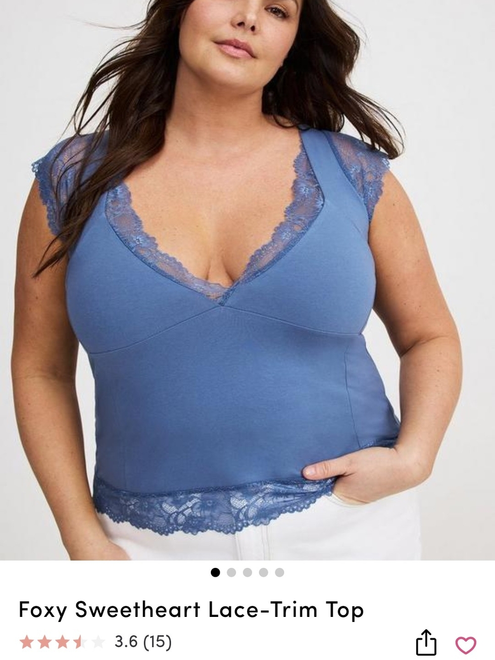 Torrid Foxy Sweetheart Lace-Trim Top - Blue 2x